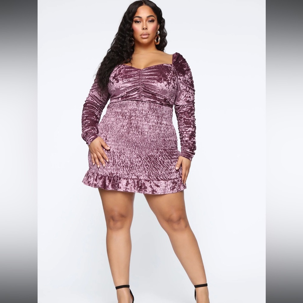 Fashionnova Victoria velvet smocked mini dress size 3x plum